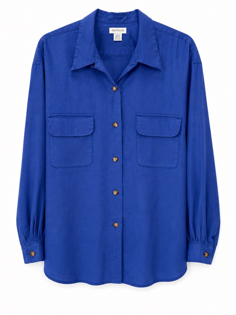 Classic 100% Linen Button-Down Blouse in Royal Blue Classic Ann Taylor Old Money
